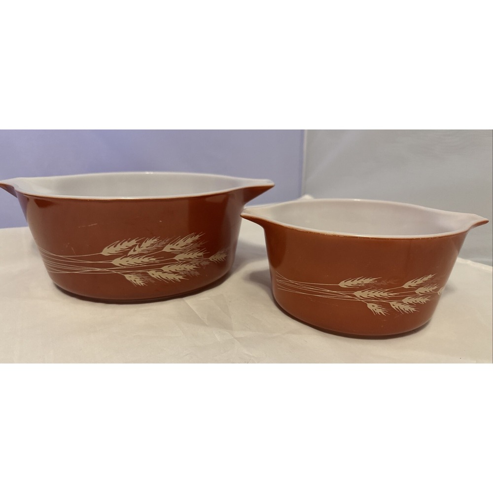 Vintage Pyrex Autumn Harvest Wheat Cinderella Nesting Mixing Bowls -2‎